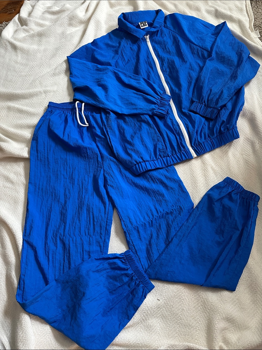 Vintage PEP Threads Electric Blue Zip-Up Windbreaker track suit Set 90s